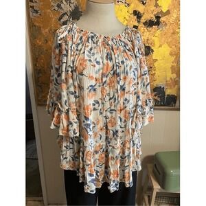 Hello Molly Aussie Dramatic Oversized Floral Tunic W/drawstring Neckline S